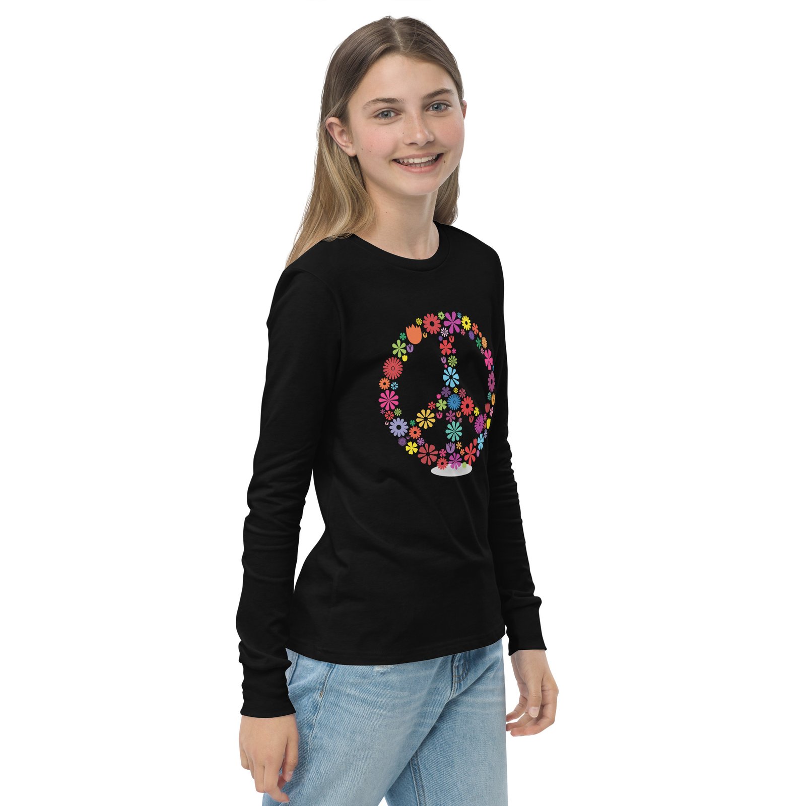 Flower Peace Sign Youth long sleeve tee - Image 4