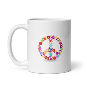 Flower Peace Sign White glossy mug