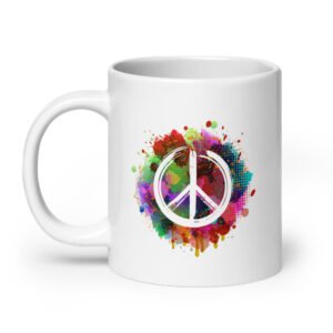 Splatter Peace Sign White glossy mug